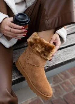 The Fashion Project Μποτάκια με γούνα - Κάμελ -The Fashion Project κατάστημα mpotakia me gouna 108223 hl3f