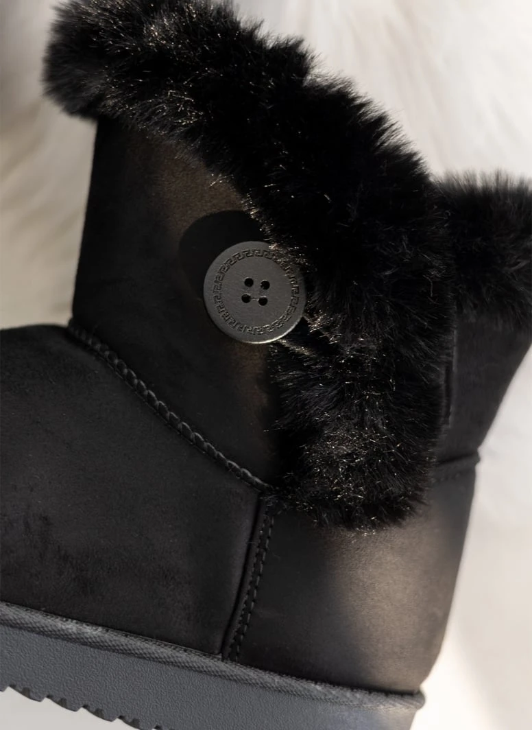 The Fashion Project Μποτάκια με γούνα και κουμπί στο πλάι - Μαύρο 3 The Fashion Project Μποτάκια με γούνα και κουμπί στο πλάι - Μαύρο - Image 3