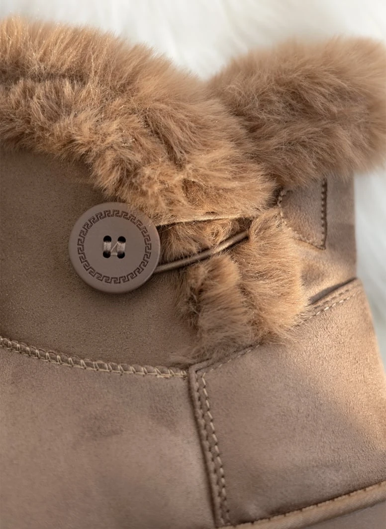 The Fashion Project Μποτάκια με γούνα και κουμπί στο πλάι - Τάουπε 3 The Fashion Project Μποτάκια με γούνα και κουμπί στο πλάι - Τάουπε - Image 3