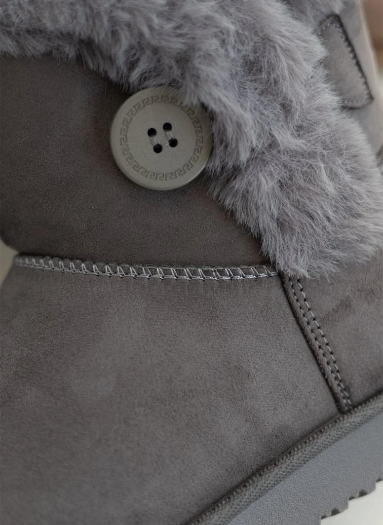 The Fashion Project Μποτάκια με γούνα και κουμπί στο πλάι - Γκρι σκούρο 5 The Fashion Project Μποτάκια με γούνα και κουμπί στο πλάι - Γκρι σκούρο - Image 5