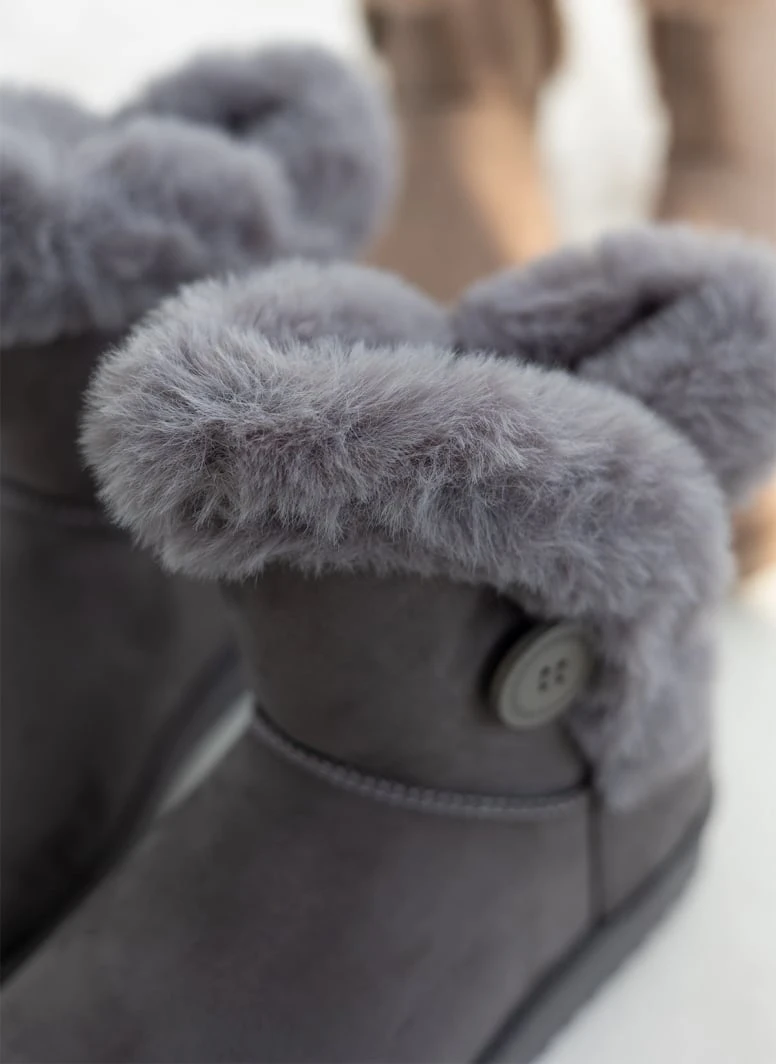 The Fashion Project Μποτάκια με γούνα και κουμπί στο πλάι - Γκρι σκούρο 2 The Fashion Project Μποτάκια με γούνα και κουμπί στο πλάι - Γκρι σκούρο - Image 2