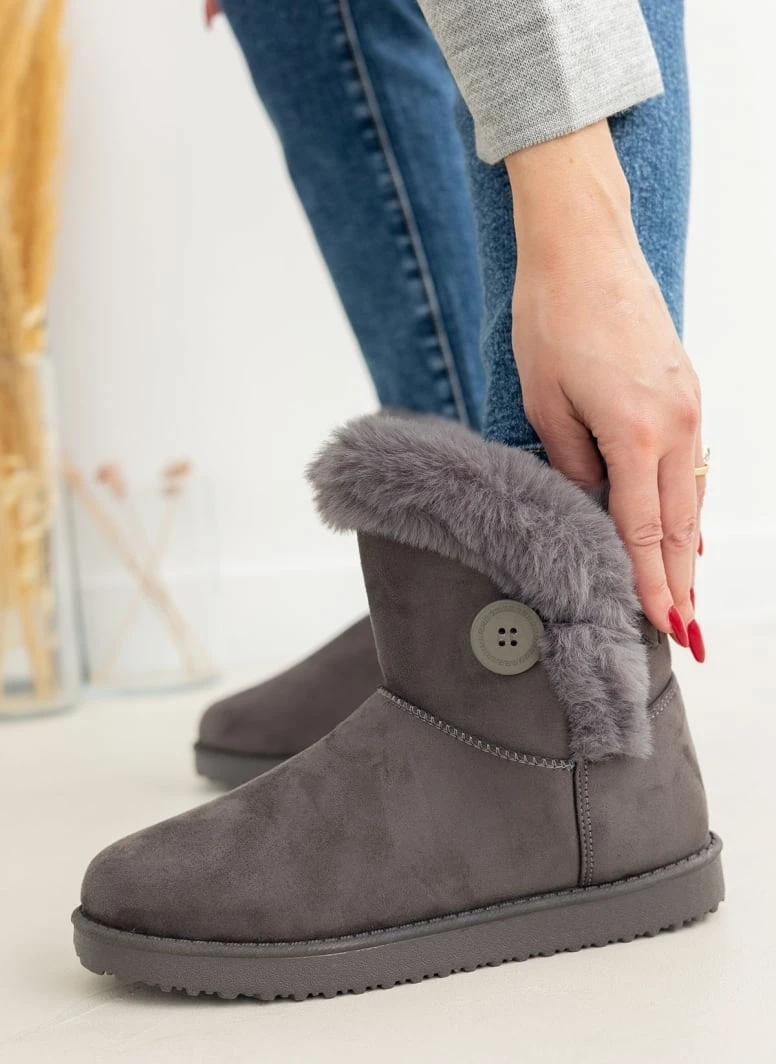 The Fashion Project Μποτάκια με γούνα και κουμπί στο πλάι - Γκρι σκούρο 4 The Fashion Project Μποτάκια με γούνα και κουμπί στο πλάι - Γκρι σκούρο - Image 4