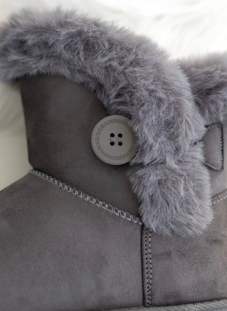 The Fashion Project Μποτάκια με γούνα και κουμπί στο πλάι - Γκρι σκούρο 8 The Fashion Project Μποτάκια με γούνα και κουμπί στο πλάι - Γκρι σκούρο - Image 8