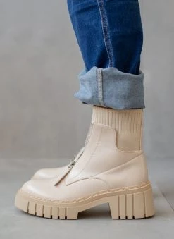 The Fashion Project Μποτάκια κάλτσα με φερμουάρ - Μπεζ