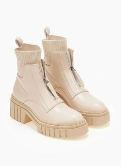 The Fashion Project Μποτάκια κάλτσα με φερμουάρ - Μπεζ -The Fashion Project κατάστημα mpotakia me leptomereia kaltsa 105870 awbd