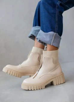 The Fashion Project Μποτάκια κάλτσα με φερμουάρ - Μπεζ -The Fashion Project κατάστημα mpotakia me leptomereia kaltsa 105870 ohbc