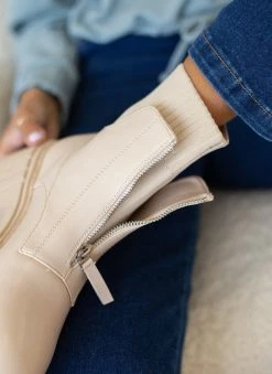 The Fashion Project Μποτάκια κάλτσα με φερμουάρ - Μπεζ -The Fashion Project κατάστημα mpotakia me leptomereia kaltsa 105870 uhw7