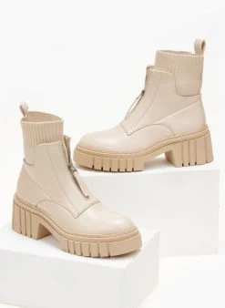 The Fashion Project Μποτάκια κάλτσα με φερμουάρ - Μπεζ -The Fashion Project κατάστημα mpotakia me leptomereia kaltsa 105870 vdey