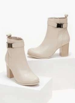 The Fashion Project Μποτάκια με μεταλλικό διακοσμητικό - Μπεζ -The Fashion Project κατάστημα mpotakia me metalliko diakosmitiko 106128 0nay