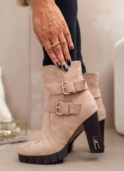 The Fashion Project Μποτάκια Suede με μεταλλικά στοιχεία - Πούρο