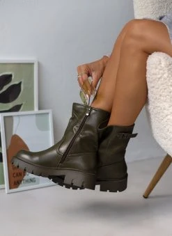 The Fashion Project Μποτάκια Biker με ψηλή τρακτερωτή σόλα - Λαδί -The Fashion Project κατάστημα mpotakia me psili trakterwti sola 105913 ngvk