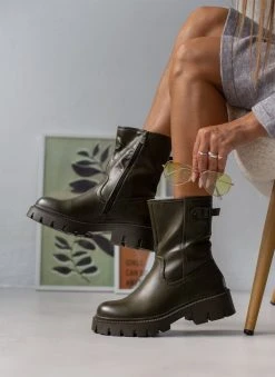 The Fashion Project Μποτάκια Biker με ψηλή τρακτερωτή σόλα - Λαδί -The Fashion Project κατάστημα mpotakia me psili trakterwti sola 105913 yf7z