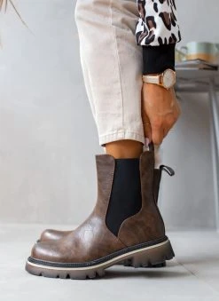 The Fashion Project Μποτάκια Chelsea με διχρωμία - Καφέ -The Fashion Project κατάστημα mpotakia me trakterwti sola me dixrwmia 106894 6ajc