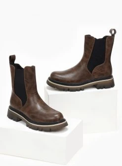 The Fashion Project Μποτάκια Chelsea με διχρωμία - Καφέ -The Fashion Project κατάστημα mpotakia me trakterwti sola me dixrwmia 106894 fy9g