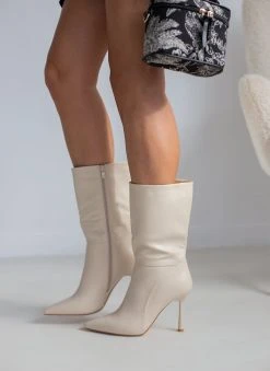 The Fashion Project Μποτάκια μυτερά με φερμουάρ - Μπεζ -The Fashion Project κατάστημα mpotakia mutera me fermouar 108480 1s1a