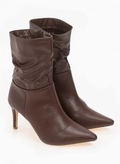 The Fashion Project Μποτάκια μυτερά με σούρες - Καφέ -The Fashion Project κατάστημα mpotakia mutera me soures 98901 fbyx