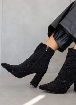 The Fashion Project Μποτάκια μυτερά με Strass - Μαύρο -The Fashion Project κατάστημα mpotakia mutera me strass 108849 a507