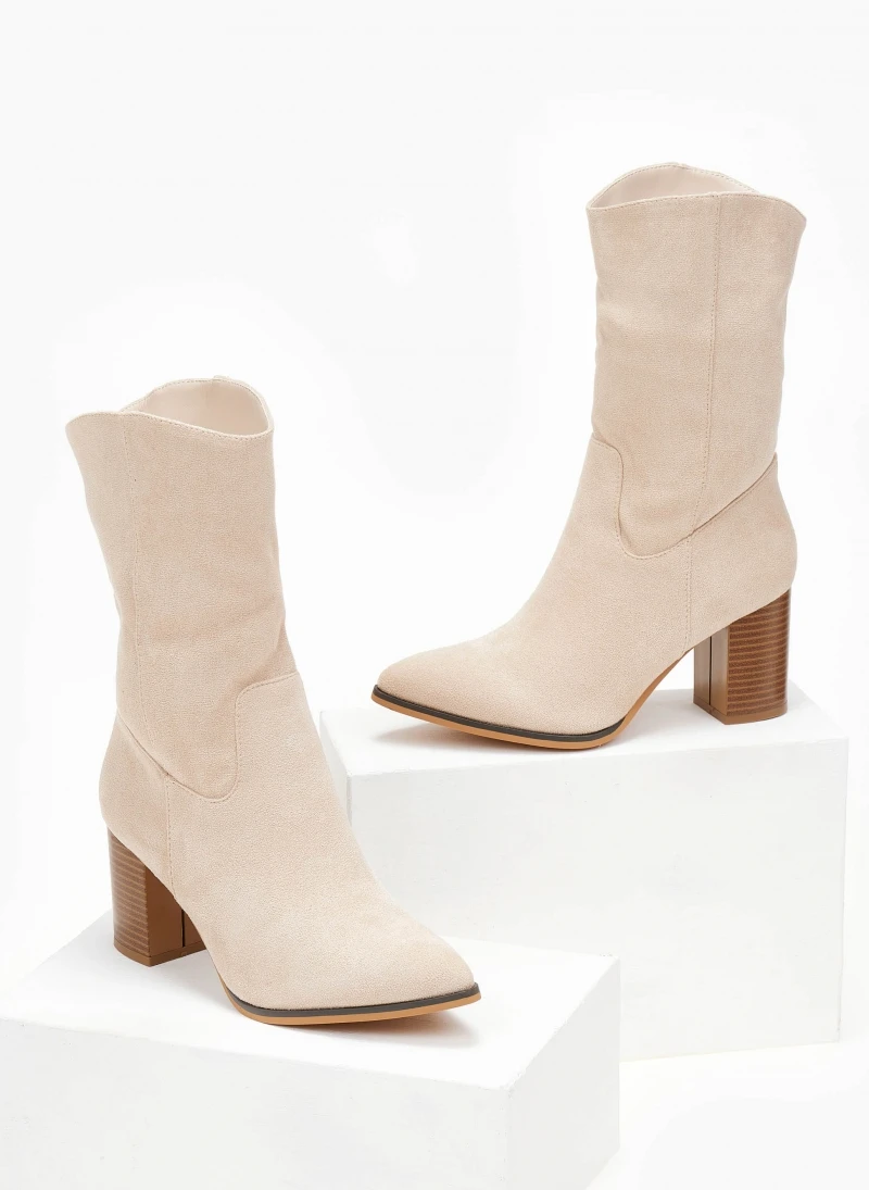 The Fashion Project Μποτάκια Suede με ξύλινο τακούνι - Μπεζ 3 The Fashion Project Μποτάκια Suede με ξύλινο τακούνι - Μπεζ - Image 3