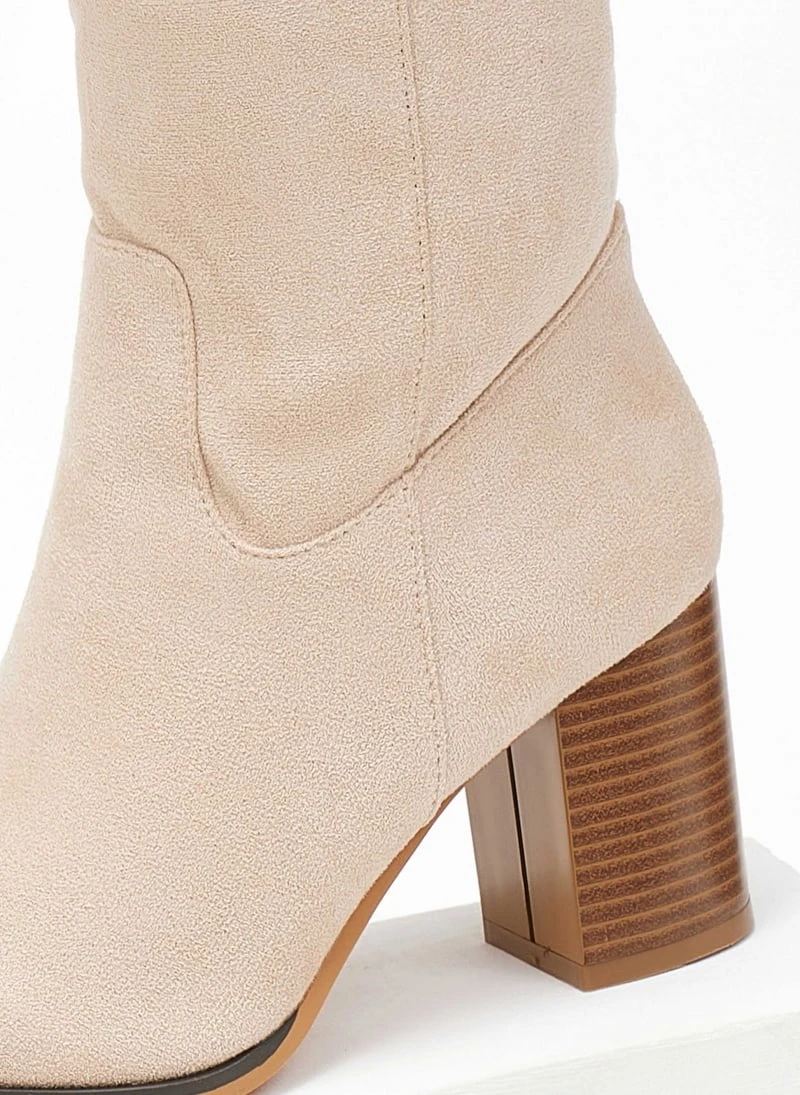The Fashion Project Μποτάκια Suede με ξύλινο τακούνι - Μπεζ 6 The Fashion Project Μποτάκια Suede με ξύλινο τακούνι - Μπεζ - Image 6