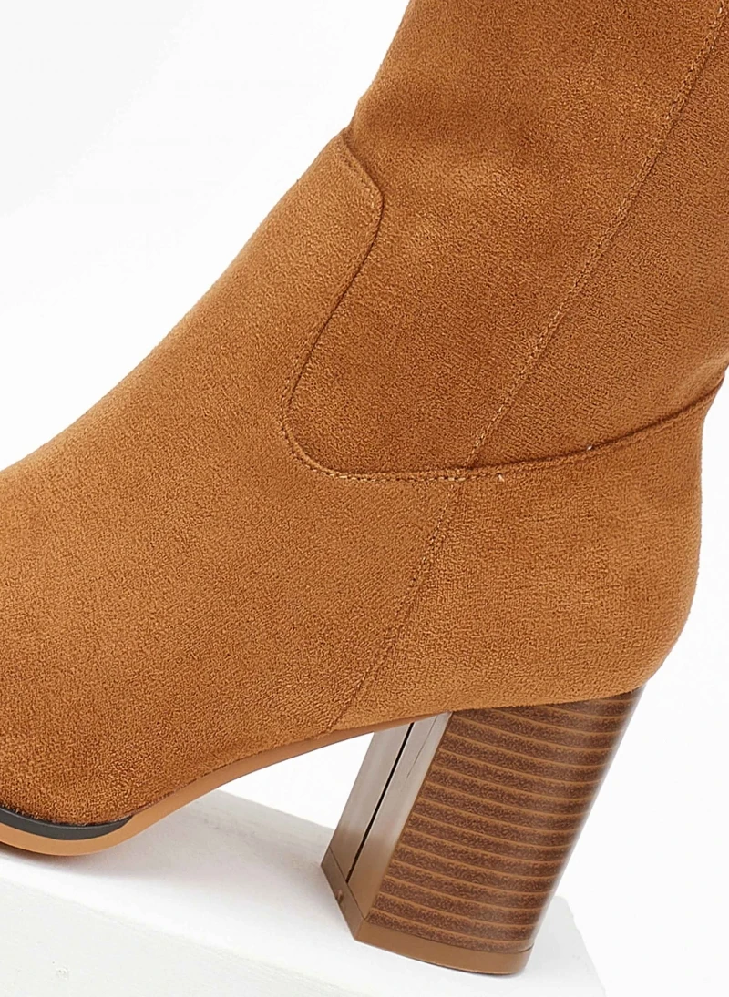 The Fashion Project Μποτάκια Suede με ξύλινο τακούνι - Κάμελ 2 The Fashion Project Μποτάκια Suede με ξύλινο τακούνι - Κάμελ - Image 2