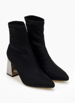 The Fashion Project Μποτάκια κάλτσα σατέν - Μαύρο -The Fashion Project κατάστημα mpotakia saten me idiaitero takouni 107070 uv3w