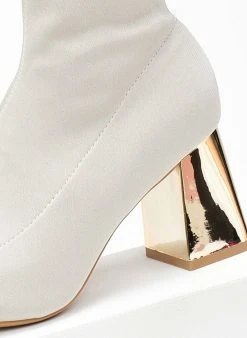 The Fashion Project Μποτάκια κάλτσα σατέν - Μπεζ -The Fashion Project κατάστημα mpotakia saten me idiaitero takouni 107071 01ur