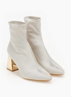 The Fashion Project Μποτάκια κάλτσα σατέν - Μπεζ -The Fashion Project κατάστημα mpotakia saten me idiaitero takouni 107071 bk3a