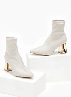 The Fashion Project Μποτάκια κάλτσα σατέν - Μπεζ -The Fashion Project κατάστημα mpotakia saten me idiaitero takouni 107071 lfkn