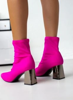 The Fashion Project Μποτάκια κάλτσα σατέν - Magenta -The Fashion Project κατάστημα mpotakia saten me idiaitero takouni 107072 0vm3