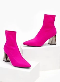 The Fashion Project Μποτάκια κάλτσα σατέν - Magenta -The Fashion Project κατάστημα mpotakia saten me idiaitero takouni 107072 9u3d