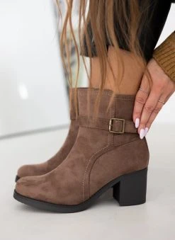 The Fashion Project Μποτάκια Suede με αγκράφα - Τάουπε