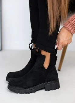 The Fashion Project Μποτάκια Suede με ανοίγματα - Μαύρο -The Fashion Project κατάστημα mpotakia suede me anoigmata 109640 hk59