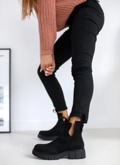 The Fashion Project Μποτάκια Suede με ανοίγματα - Μαύρο