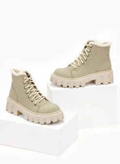 The Fashion Project Αρβυλάκια Suede με Chunky σόλα - Λαδί -The Fashion Project κατάστημα mpotakia suede me chunky sola 106908 js7n