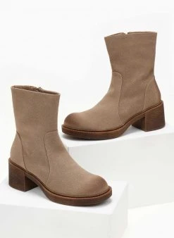 The Fashion Project Μποτάκια Suede με εξωτερικές ραφές - Τάουπε -The Fashion Project κατάστημα mpotakia suede me ekswterikes rafes 105970 azx2