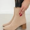 The Fashion Project Μποτάκια Suede με ξύλινο τακούνι - Μπεζ