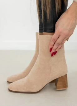 The Fashion Project Μποτάκια Suede με ξύλινο τακούνι - Μπεζ
