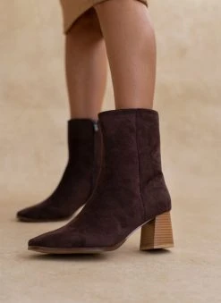 The Fashion Project Μποτάκια Suede με ξύλινο τακούνι - Καφέ
