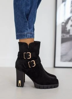 The Fashion Project Μποτάκια Suede με μεταλλικά στοιχεία - Μαύρο