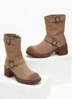 The Fashion Project Μποτάκια Biker με μεταλλικές αγκράφες - Πούρο -The Fashion Project κατάστημα mpotakia suede me metallikes agkrafes 105962 ldv8