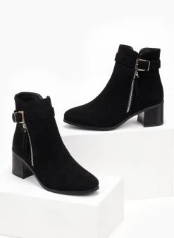 The Fashion Project Μποτάκια Suede με μεταλλικό φερμουάρ - Μαύρο -The Fashion Project κατάστημα mpotakia suede me metalliko fermouar 107057 27ue