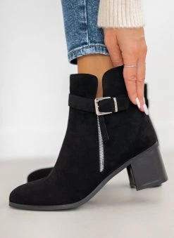 The Fashion Project Μποτάκια Suede με μεταλλικό φερμουάρ - Μαύρο