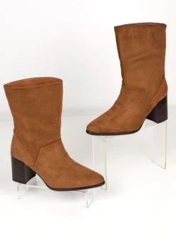 The Fashion Project Μποτάκια Suede με τακούνι - Ταμπά -The Fashion Project κατάστημα mpotakia suede me takouni 109560 g3nz