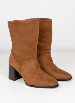 The Fashion Project Μποτάκια Suede με τακούνι - Ταμπά -The Fashion Project κατάστημα mpotakia suede me takouni 109560 tyy7