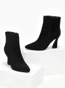 The Fashion Project Μποτάκια Suede με τακούνι καμπάνα - Μαύρο -The Fashion Project κατάστημα mpotakia suede me takouni kampana 107163 2tem