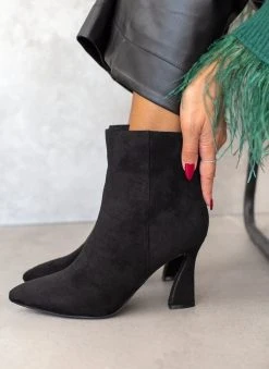 The Fashion Project Μποτάκια Suede με τακούνι καμπάνα - Μαύρο