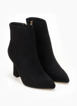 The Fashion Project Μποτάκια Suede με τακούνι καμπάνα - Μαύρο -The Fashion Project κατάστημα mpotakia suede me takouni kampana 107163 bhsw