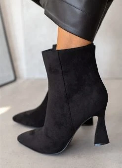 The Fashion Project Μποτάκια Suede με τακούνι καμπάνα - Μαύρο -The Fashion Project κατάστημα mpotakia suede me takouni kampana 107163 krm3