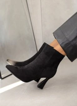 The Fashion Project Μποτάκια Suede με τακούνι καμπάνα - Μαύρο -The Fashion Project κατάστημα mpotakia suede me takouni kampana 107163 yeyk