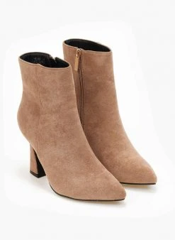 The Fashion Project Μποτάκια Suede με τακούνι καμπάνα - Πούρο -The Fashion Project κατάστημα mpotakia suede me takouni kampana 107164 hhdl